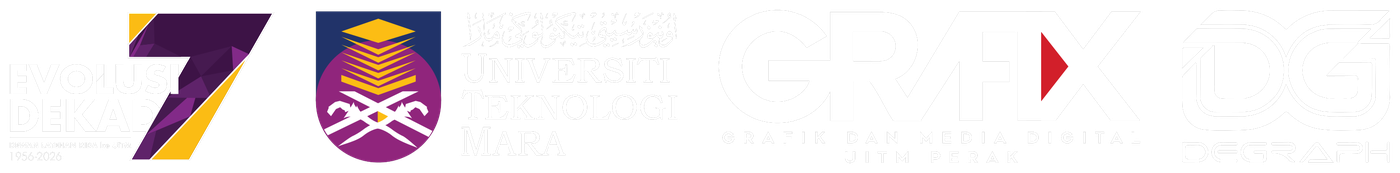 Evolusi 7 Dekad, Universiti Teknologi MARA, GRAFIX, and DESGRAPH logos
